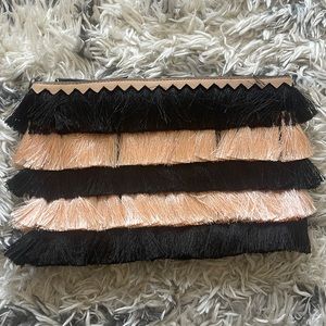 Stella and dot light pink and black fringe clutch purse - LIKE NEW! Never used!